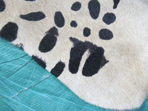 Jaguar Print Cowhide Rug (light background/ one blurry spot) Size: 7 1/4x6 3/4 feet C-1604