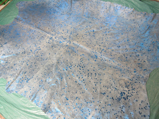 Acid Washed Blue Metallic Cowhide Rug Size: 8x6.5 feet K-156a