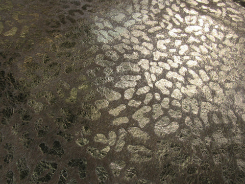 Gold Metallic Leopard Print Cowhide Rug (beige background) Size: 7 1/2x5 1/4 feet K-159a