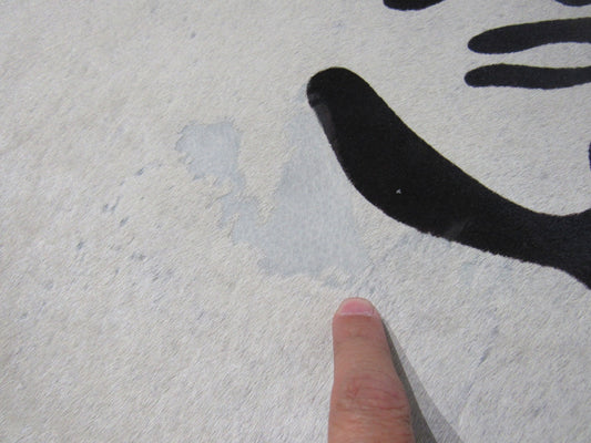 Zebra Cowhide Rug (bald spot and a few imperfections) Size: 7 1/4x6 3/4 feet C-1611