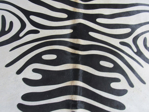 Nice Zebra Print Cowhide Rug (background is beige, darker dorsal line) Size: 6.5x6 feet M-1086