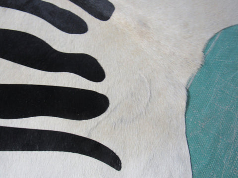 Nice Zebra Print Cowhide Rug (background is beige, a few dots in neck) Size: 6 1/4x5 3/4 feet M-1087