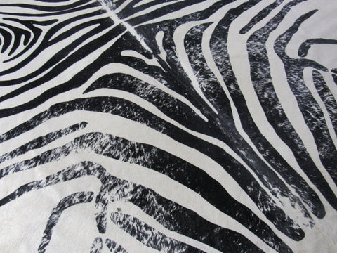 Distressed Zebra Print Cowhide Rug (hind leg a bit beige) Size: 7 1/2x6 1/4 feet M-1096