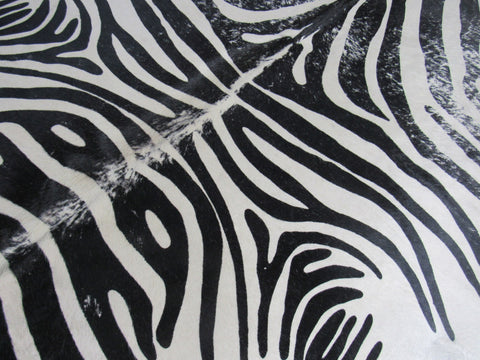 Distressed Zebra Print Cowhide Rug (hind leg a bit beige) Size: 7 1/2x6 1/4 feet M-1096