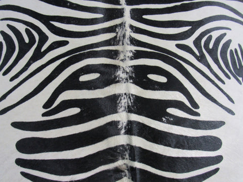 Distressed Zebra Print Cowhide Rug (hind leg a bit beige) Size: 7 1/2x6 1/4 feet M-1096