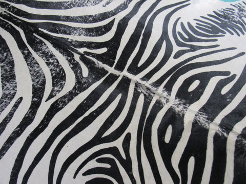 Distressed Zebra Print Cowhide Rug (hind leg a bit beige) Size: 7 1/2x6 1/4 feet M-1096