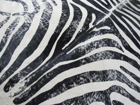 Distressed Zebra Print Cowhide Rug (hind leg a bit beige) Size: 7 1/2x6 1/4 feet M-1096