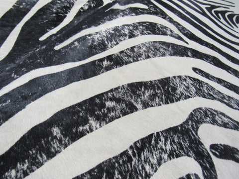 Distressed Zebra Print Cowhide Rug (hind leg a bit beige) Size: 7 1/2x6 1/4 feet M-1096