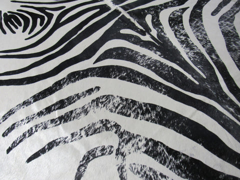 Distressed Zebra Print Cowhide Rug (nice white background) Size: 7.5x6.5 feet M-1098