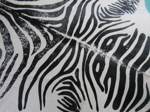 Distressed Zebra Print Cowhide Rug (nice white background) Size: 7.5x6.5 feet M-1098