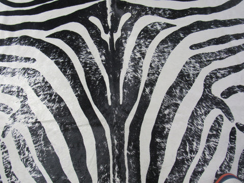 Distressed Zebra Print Cowhide Rug (nice white background) Size: 7.5x6.5 feet M-1098