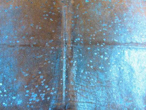 Brown & Black Cowhide Rug with Blue Metallic Size: 8x7 feet M-1111