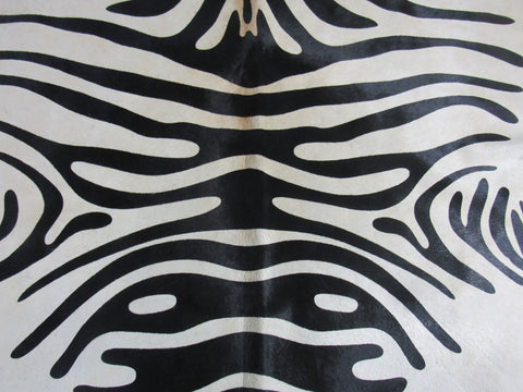 Zebra Print Cowhide Rug with Light Beige Background Size: 6x5 1/4 feet M-1113