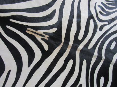 Zebra Print Cowhide Rug with Light Beige Background Size: 6x5 1/4 feet M-1113