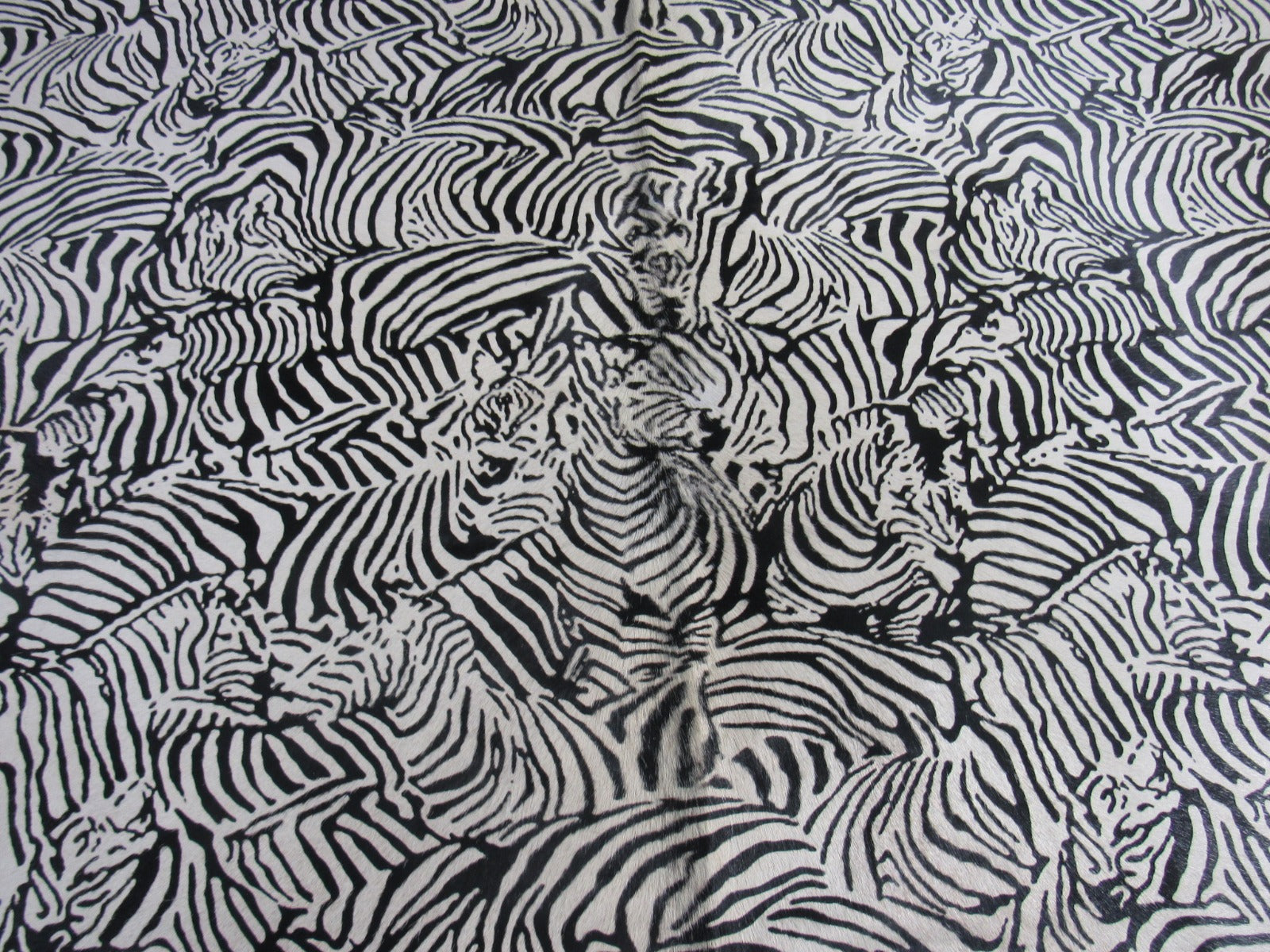 Zebra Pattern Printed Cowhide Rug (dorsal line is a bit blurry) Size: 7x5.5 feet M-1129