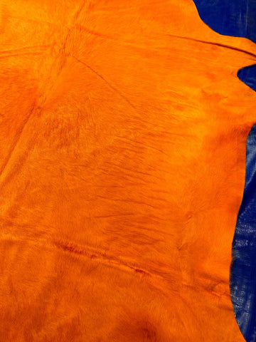 Dyed Orange Cowhide Rug (small patch) Size: 7x7 feet C-1857