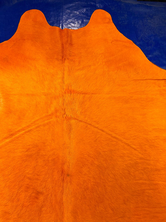 Dyed Orange Cowhide Rug (small patch) Size: 7x7 feet C-1857