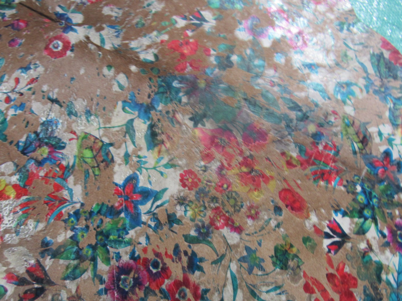 Floral Acid Washed Calf Skin Rug (very little hair) Size: 37x27" C-1619