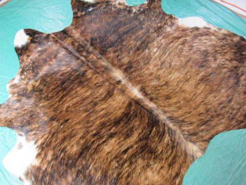 Brown Brindle Cowhide Rug with White Belly - Size: 7 1/4x6 1/4 feet O-1031