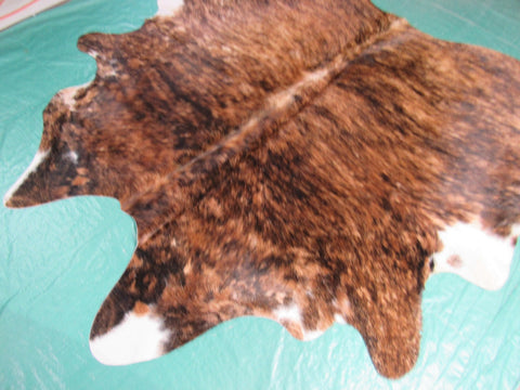 Brown Brindle Cowhide Rug with White Belly - Size: 7 1/4x6 1/4 feet O-1031