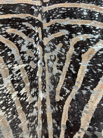 Genuine Zebra Print Cowhide Rug with Silver Acid Washed Metallic Size: 7x6 feet C-1864