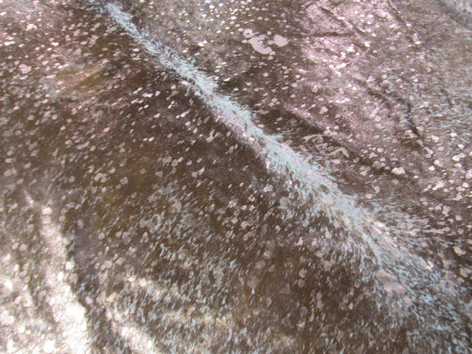 Salt & Pepper Brown Cowhide Rug with Bronze Metallic Acid Washed Size: 7x6.5 feet K-173a