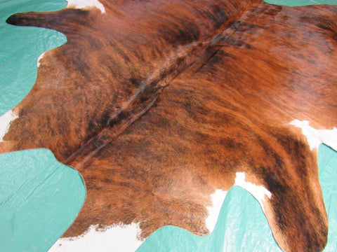 Cognac Brown Brindle Cowhide Rug with White Belly - Size: 7x7 feet M-1150