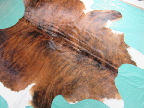 Cognac Brown Brindle Cowhide Rug with White Belly - Size: 7x7 feet M-1150