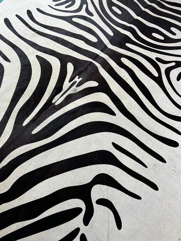 Zebra Cowhide Rug (neck is a little bit grey/ 3 patches) Size: 6x5.5 feet M-1274