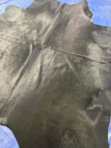 Dyed Black Huge Cowhide Rug (short shiny hair) Size: 8x7.2 feet C-1875