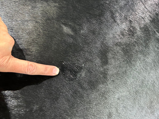 Dyed Black Small Cowhide Rug (one small patch which is opening) Size: 5x5 feet C-1876