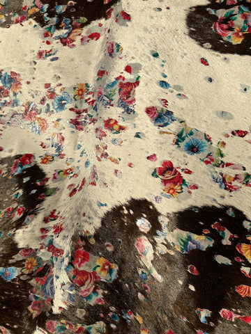 Spotted Calfskin Table Runner/ Multi-color Floral Calfskin Acid Washed / Acid Washed - Average Size: 41 in X 32 in
