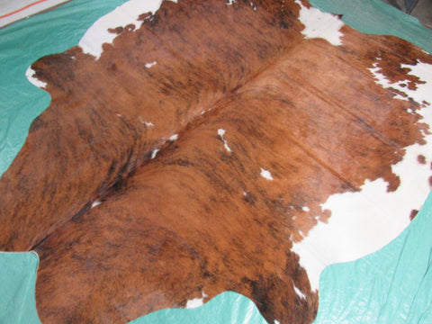 Tricolor Cowhide Rug (predominantly brown tones) Size: 7 3/4x6 feet K-218a