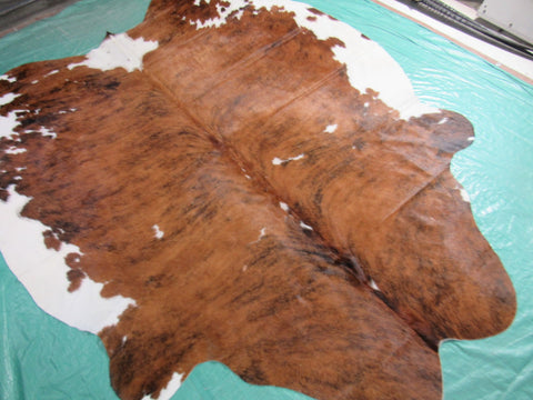 Tricolor Cowhide Rug (predominantly brown tones) Size: 7 3/4x6 feet K-218a