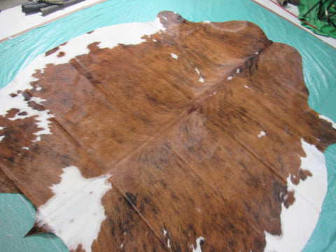 Tricolor Cowhide Rug (predominantly brown tones) Size: 7 3/4x6 feet K-218a