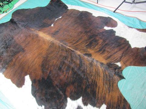 Huge Tricolor Cowhide Rug Size: 9x7 1/4 feet K-219a