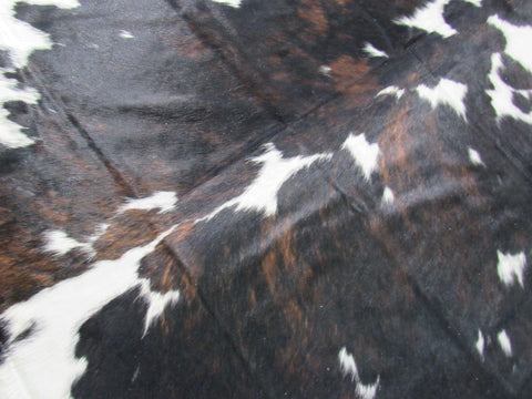 Huge Tricolor Cowhide Rug (darker tones) Size: 8 1/4x6 3/4 feet K-220a