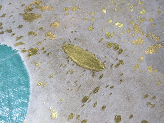 Tapis en cuir de vachette métallisé doré de taille moyenne Taille : 5x5 pieds M-1160