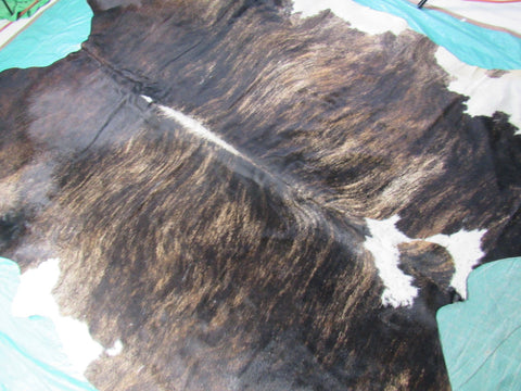 Dark Brindle Cowhide Rug with Awesome Dorsal Line & White Belly Size: 8 1/4x7 feet O-1055