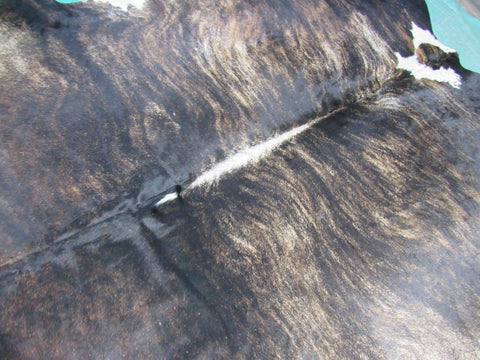 Dark Brindle Cowhide Rug with Awesome Dorsal Line & White Belly Size: 8 1/4x7 feet O-1055