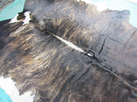 Dark Brindle Cowhide Rug with Awesome Dorsal Line & White Belly Size: 8 1/4x7 feet O-1055