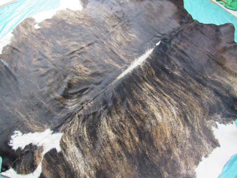 Dark Brindle Cowhide Rug with Awesome Dorsal Line & White Belly Size: 8 1/4x7 feet O-1055