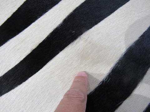 Black Stripe Zebra Cowhide Rug (light beige background/2 patches) Size: 6.2x5.2 feet M-1166