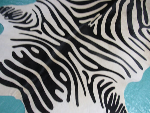 Black Stripe Zebra Cowhide Rug (light beige background/2 patches) Size: 6.2x5.2 feet M-1166