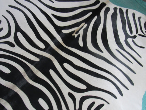 Black Stripe Zebra Cowhide Rug (very light beige background/2 patches) Size: 6x6 feet M-1169