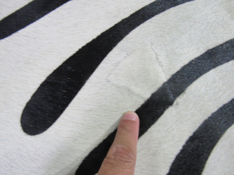 Black Stripe Zebra Cowhide Rug (very light beige background/2 patches) Size: 6x6 feet M-1169