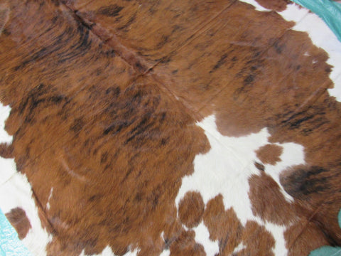 Tricolor Cowhide Rug (predominantly brown) Size: 7 1/4x6 3/4 feet K-232a