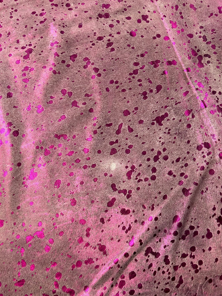 Pink Metallic Acid Washed Cowhide Rug (stitches) Size: 7.2x6 feet O-377