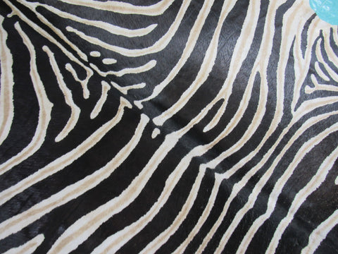 Genuine Zebra Cowhide Rug (inner stripes are light brown/yellowish) Size: 7x5.5 feet M-1170