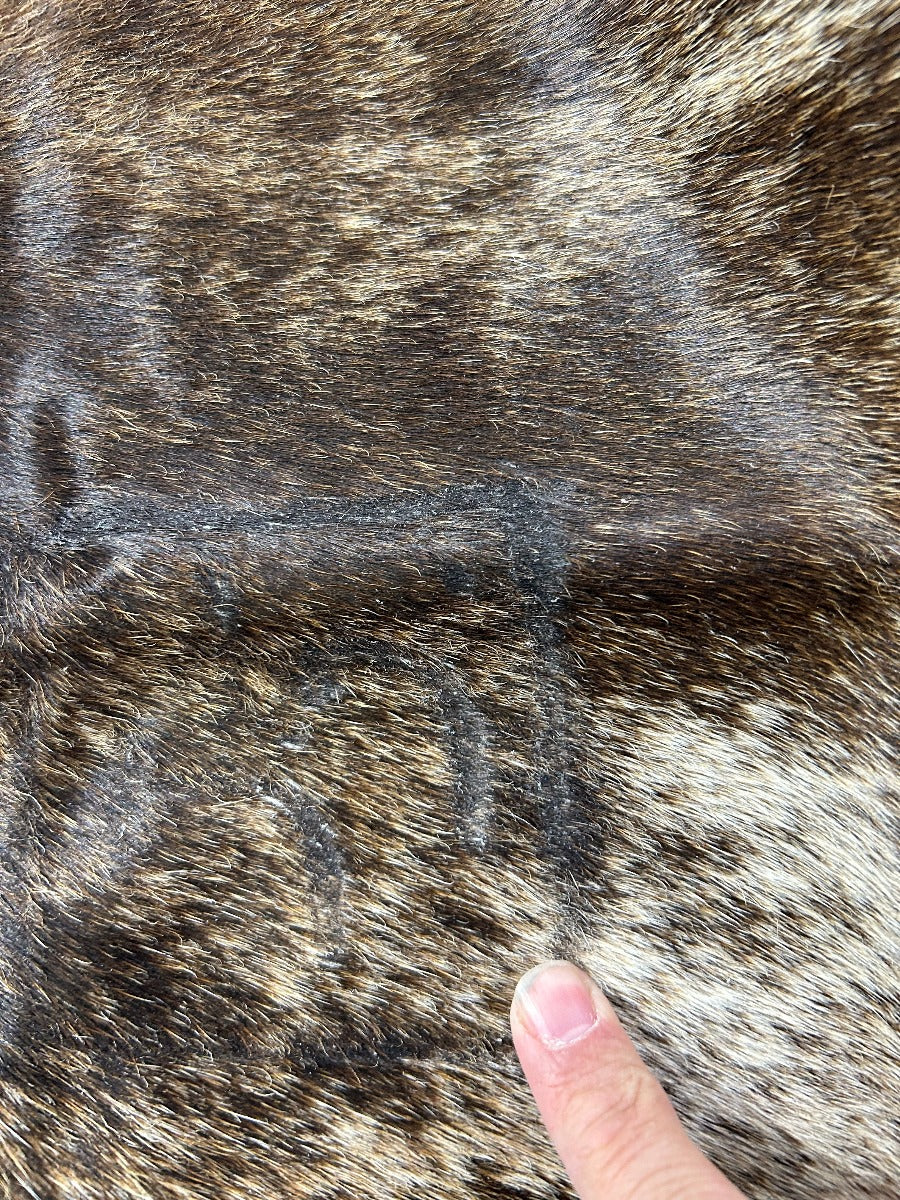 Dark Brindle Cowhide Rug (white belly) Size: 6x6.2 feet M-1608